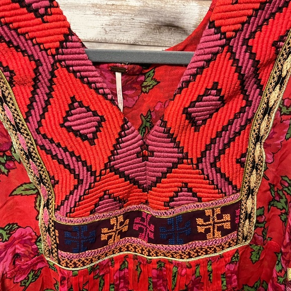 Free People Bold Blooms Embroidered Dress oversized red gold - Picture 9 of 12
